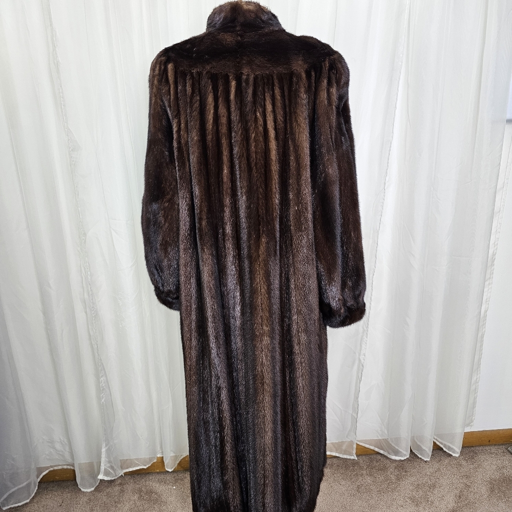 Gorgeous Brown Mahogany Mink Fur Coat With Bracelet Cuff Stand Collar Large Glam - Picture 10 of 16